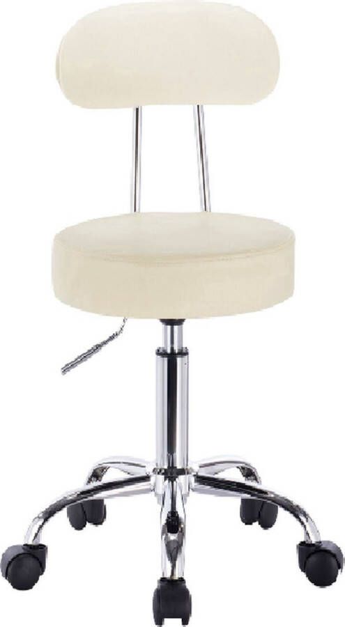 Dytroux Ergonomische Kruk met Rugleuning In Hoogte Verstelbaar & Op Wieltjes Bureaustoel Zadelkruk Werkkruk Leer & Staal Crème