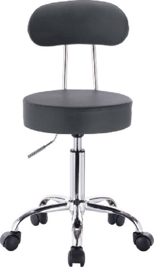 Dytroux Ergonomische Kruk met Rugleuning In Hoogte Verstelbaar & Op Wieltjes Bureaustoel Zadelkruk Werkkruk Leer & Staal Grijs