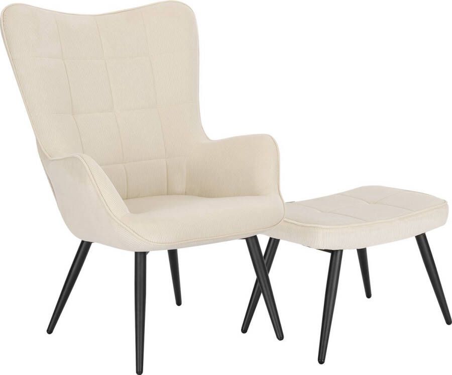 Dytroux Fauteuil Met krukje Voetensteun Stoel Wit Schapenvacht Wol Luxe stoel