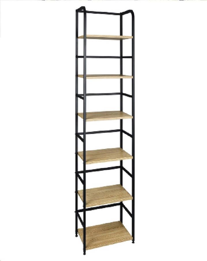 Dytroux Ladderkast met 7 Lagen Boekenkast Open Kast Wandkast Ladderrek 50x30x176 cm MDF & Metaal Eiken