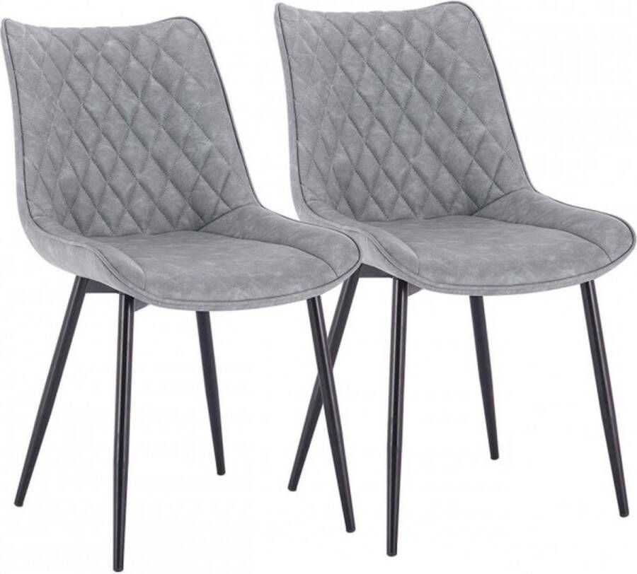 Dytroux Leren Stoelen Eetkamerstoelen Voor bij de Eettafel Woonkamer & Slaapkamer Set van 2 Lichtgrijs