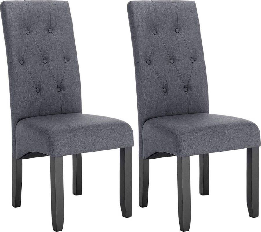 Dytroux Linnen Eetkamerstoelen met Hoge Rugleuning Set van 2 Eetkamerstoelen bij Eettafel 47x42x107 Donkergrijs