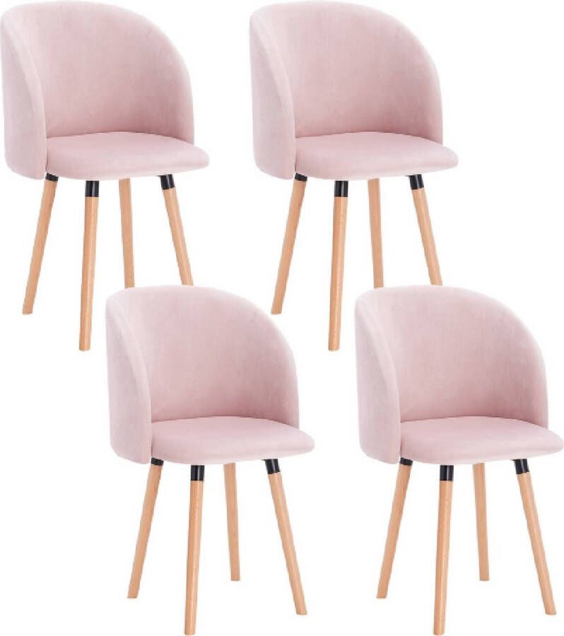 Dytroux Set van 4 Ergonomische Eetkamerstoelen Gestoffeerd Eetkamerstoel voor Eettafel Bureaustoel Stoel Velvet Roze