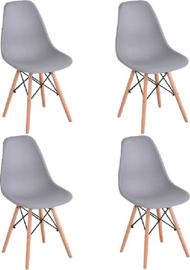 Dytroux Set van 4 Kuipstoelen Kuipstoel Kuipzetel Eetkamerstoel Comfortabel Stijlvol & Duurzaam Hout & Kunststof Grijs