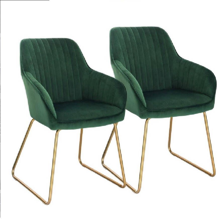 Dytroux Velvet Eetkamerstoelen met Armleuning Eetkamerstoel Velours Stijlvol Ergonomisch & Comfortabel Set van 2 Donkergroen met Gouden Poten
