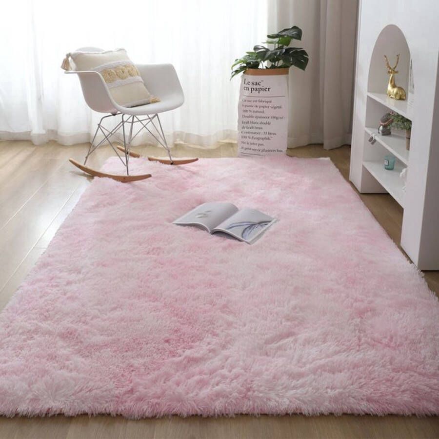 Dytroux Zacht Fluffy Vloerkleed Hoogpolig Tapijt Tapijten Kinderkamer Pluche Wasbaar 160x200cm Roze