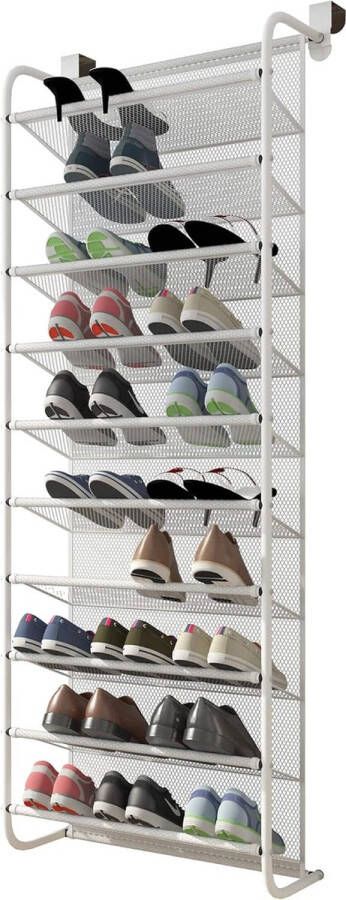 0 Schoenenrek voor boven de deur schoenenorganizer hangend schoenenrek sterke metalen haken voor closet pantry (wit 56 x 21 x 151 cm)