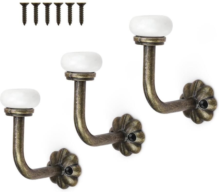 Vintage Kapstokhaken 3 Stuks Retro Design Keramisch en Zinklegering