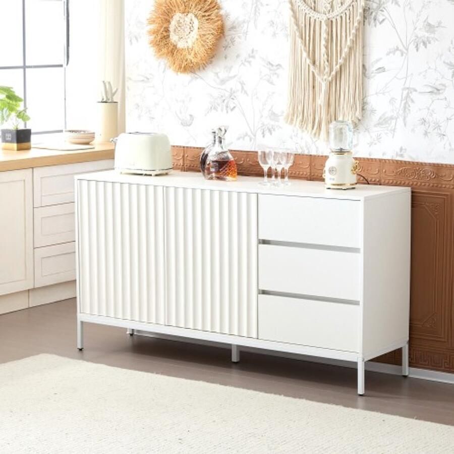 1 5 m wit modern minimalistisch dressoir opbergkast golvend patroonontwerp verstelbare planken 3 lades geschikt voor keuken woonkamer gang en andere multi-scene