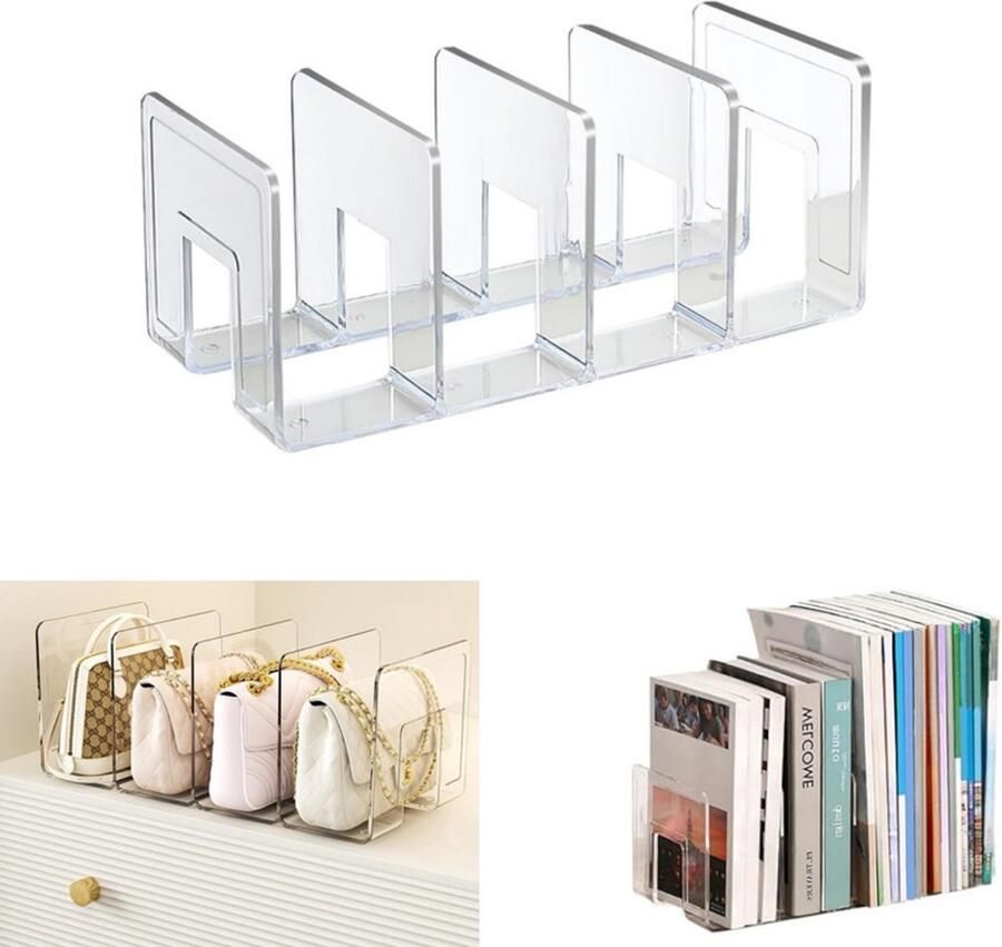 1 artikel Boekenplank van acryl Ordner van acryl Portemonnee-organizer Tijdschriftenrek voor op het bureau Handtas-organizer Ordner voor het verzamelen van bestanden Stevig en duurzaam Transparant Geschikt voor slaapkamer of kantoor