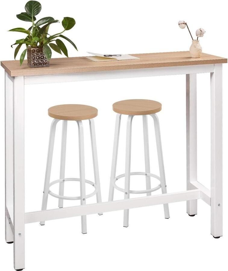 1 Bartafel + 2 Krukken Industriële Bistrotafel met Bistrokruk in spaanplaat en staal Lichteiken