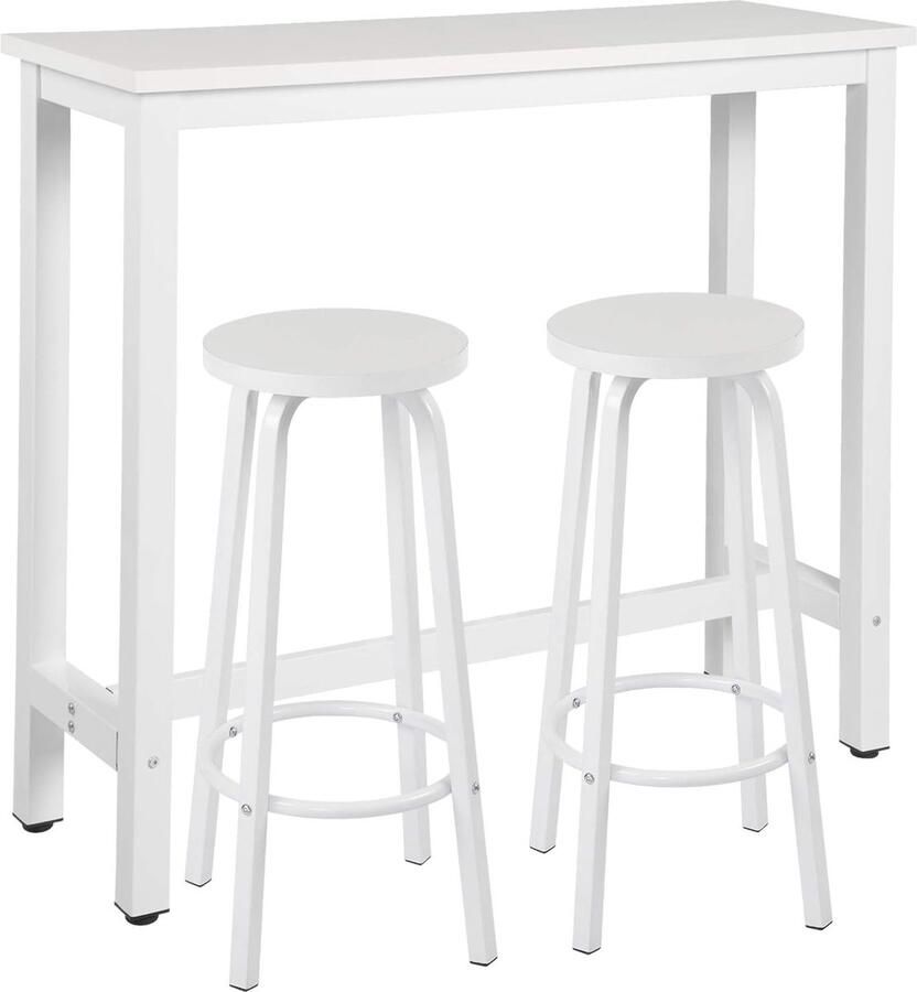 1 Bartafel + 2 Krukken Industriële Bistrotafel met Bistrokruk in spaanplaat en staal Wit