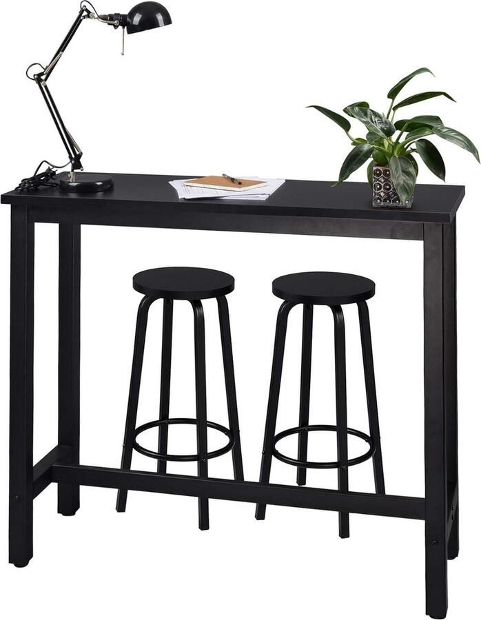 1 Bartafel + 2 Krukken Industriële Bistrotafel met Bistrokruk in spaanplaat en staal Zwart