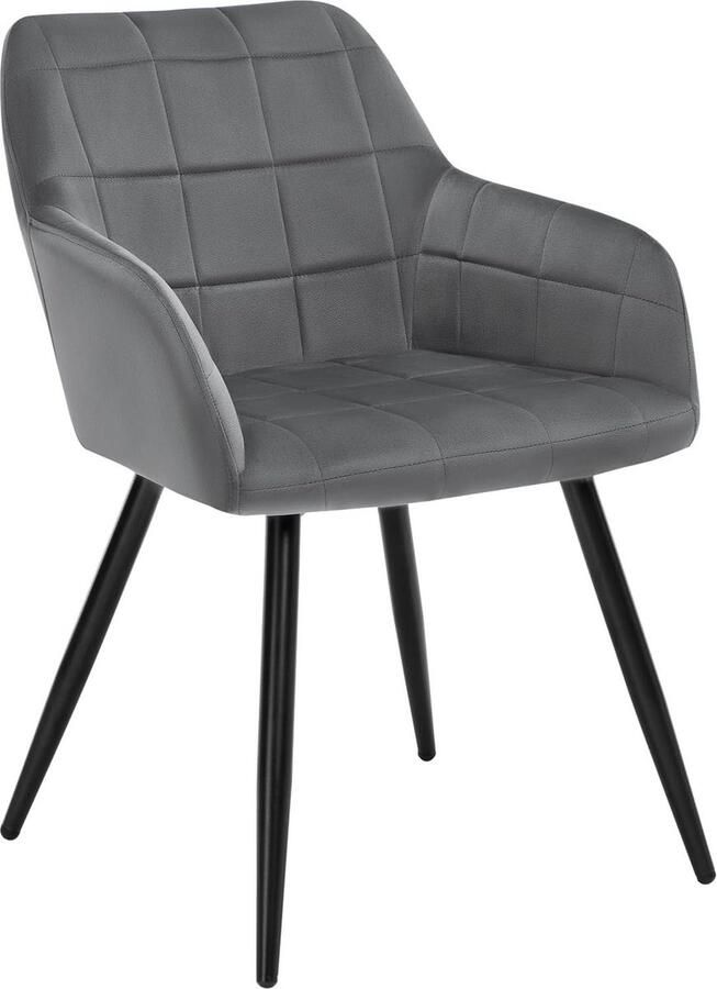 1-delige eetkamerstoel met fluweel beklede keukenstoel metalen poot donkergrijs BH93dgr-1