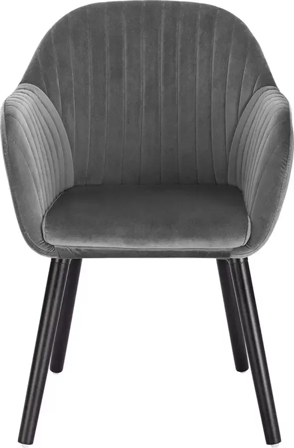 Furnibella 1 Eetkamerstoel Fluweel oppervlak keukenstoel elegante met massief houten poten Donkergrijs+Zwart BH259dgr-1
