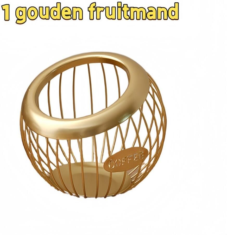 1 Gouden fruitmand Opbergmand voor koffiecapsules Geschikt als decoratie op een salontafel of op het aanrecht in een hotel Goud