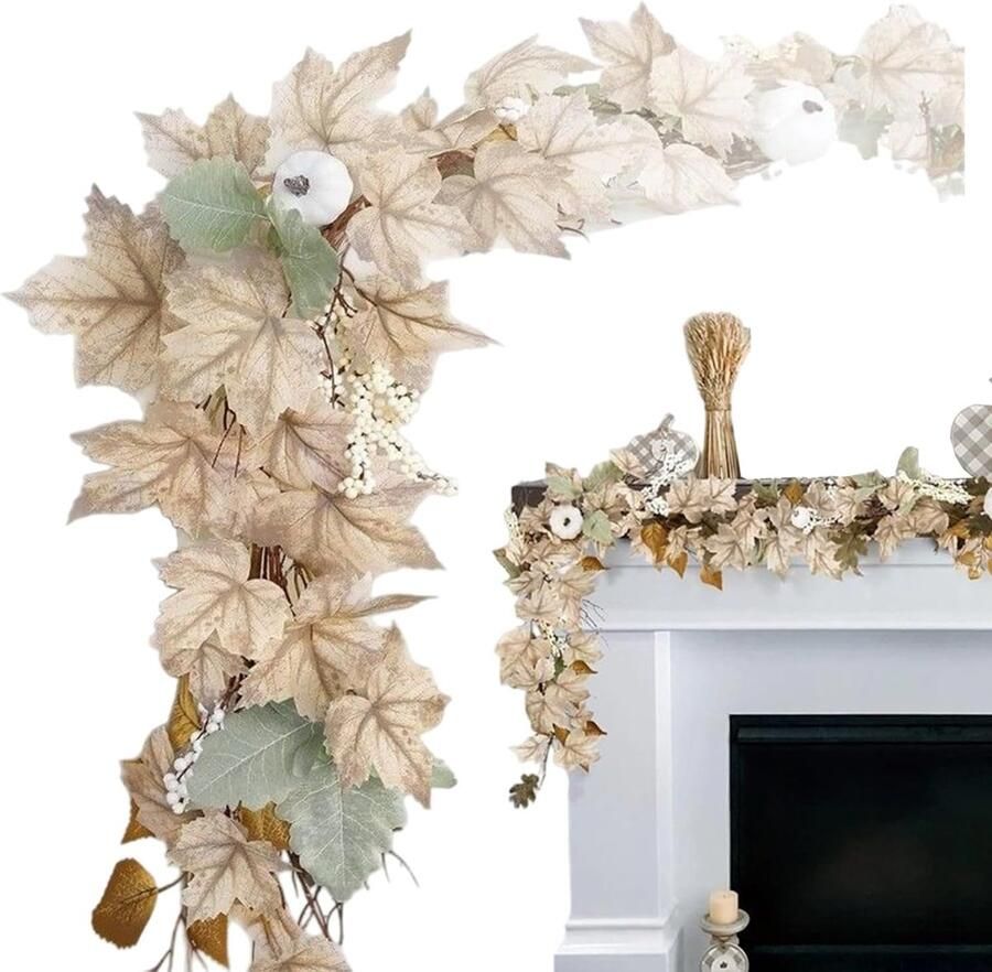 1 Herfstslinger Totale lengte 1 72 m Pompoen Halloweenslinger Realistische texturen en kleuren van kunstmatige herfstbladeren Perfect voor seizoensdecoratie thuis op de vuurtafel op het terras in de veranda of op de boekenplank