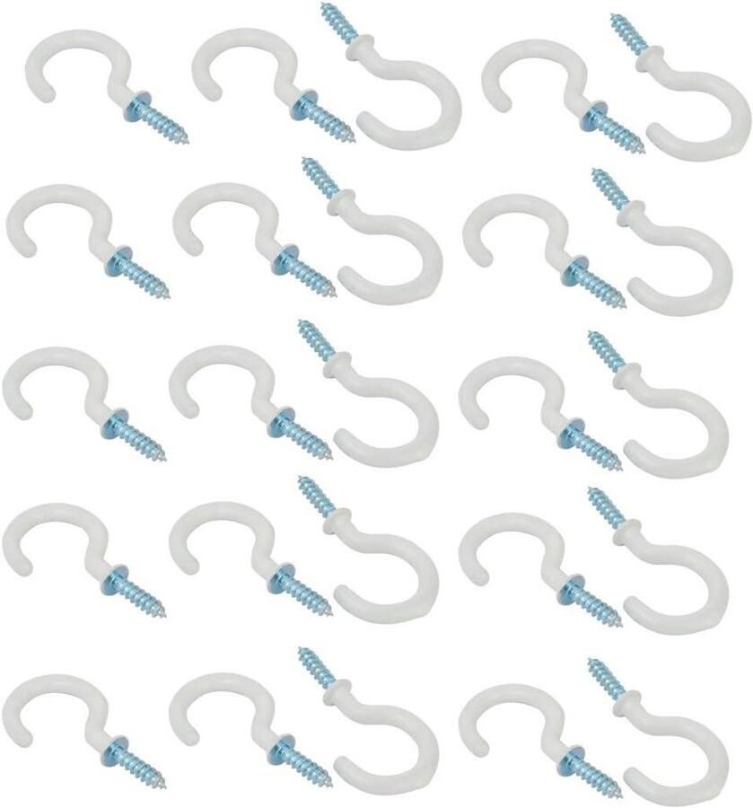 1 Inch Plastic Coated Schroef-in Open Cup Plafond Haken Hangers Wit 25 stuks Decoratieve Ophanghaken voor Plafondlampen