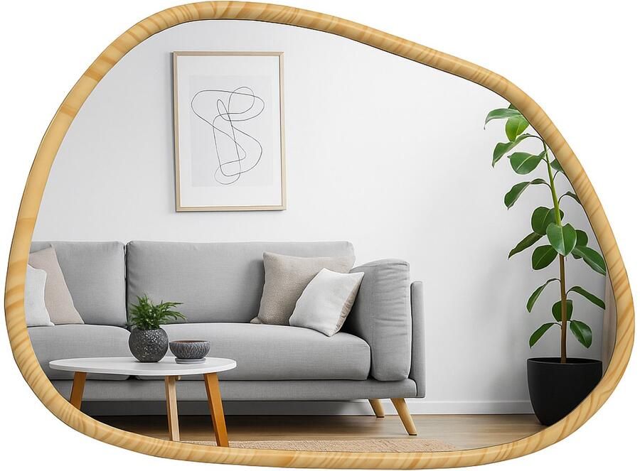 1 irregular wall mirror-natuurwalnoot – asymmetrical mirror van hout met veiligheidsglas-small wall mirror voor hal of slaapkamer-ideaal als nursery mirror of wood mirror in rustieke en skandinavische interieurs