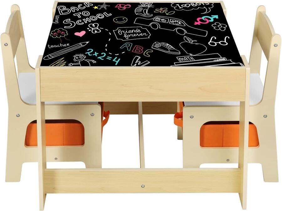 1 kindertafel + 2 stoelen met opbergruimte voor kinderen -Tafels en stoelen in MDF en non-woven SG002