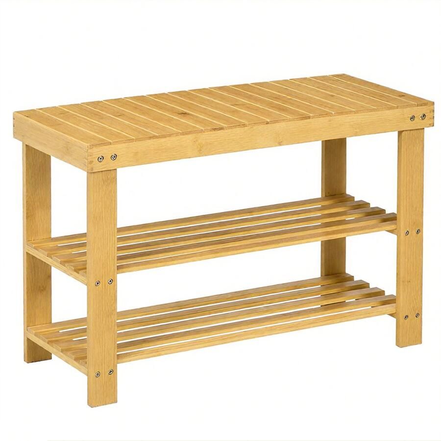 1 kleine schoenenbank uit bamboe met 3 verdiepingen-multifunctioneel schoenrek – natuurlijk design-hoge draagkracht-ideaal voor hal-badkamer of balkon