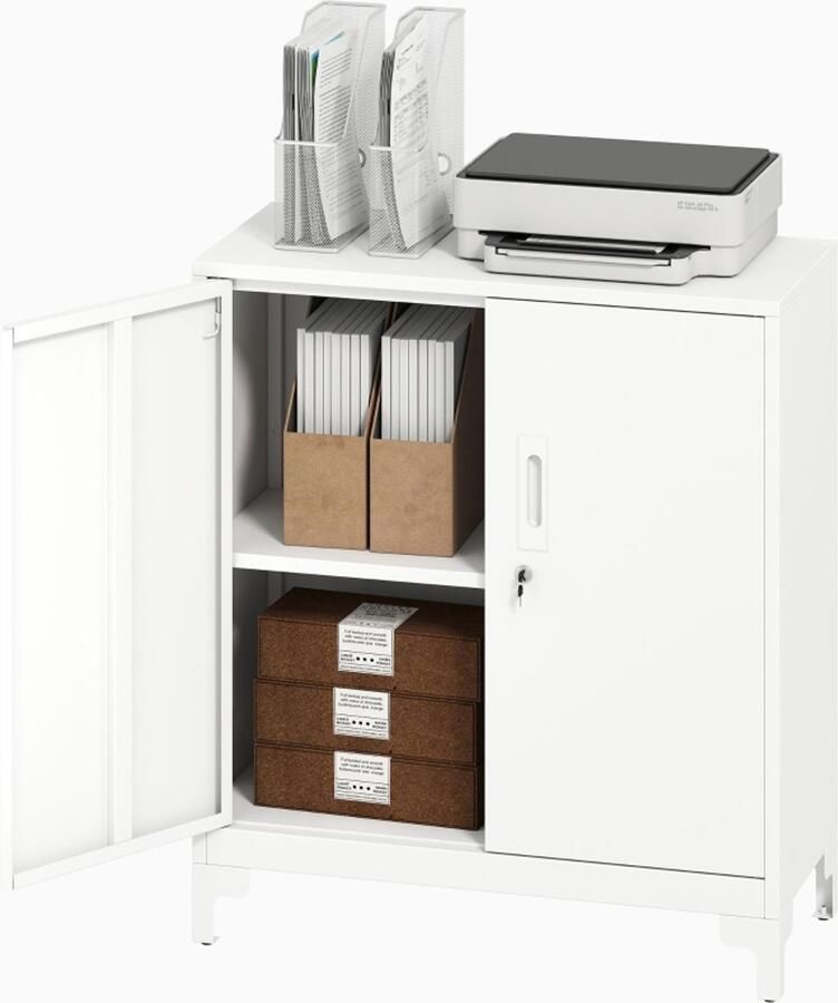 1 Metalen Archiefkast Afsluitbare Kantoorkast Witte Kast met Slot 2-Lagen Design voor Kantoor of Thuis