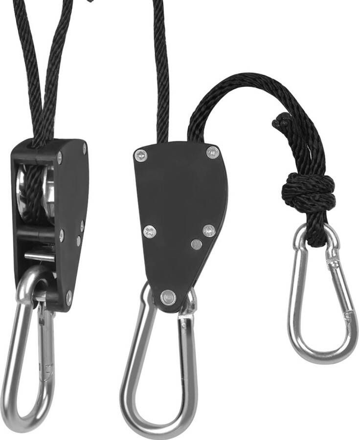 1 paar 1 4 hanger katrol touw verstelbare touw clip hanger zware touw ratel hanger met karabijnhaak clip groeien licht plant lamp metalen katrol touw hijsapparatuur 300 pond capaciteit per paar zwart