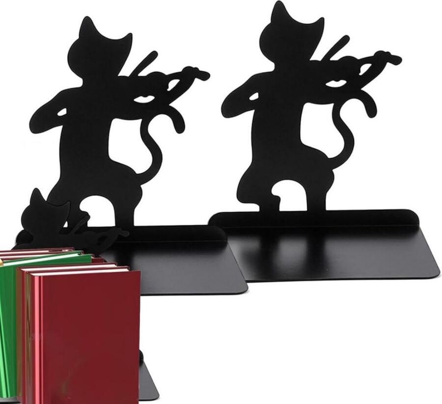 1 paar boekensteunen metalen boekensteunen boekenorganizer antislip krasbestendig roestvrij boekensteunen uniek ontwerp geschikt voor kinderen volwassenen voor gebruik thuis op kantoor in de bibliotheek Zwart koksmuts mes en vork - Foto 7