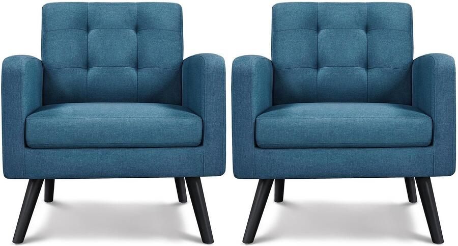 1 paar fauteuil met armleuningen comfortabel en modern tv-stoel relaxstoel woonkamer clubstoel bank 136 kg belastbaar blauw