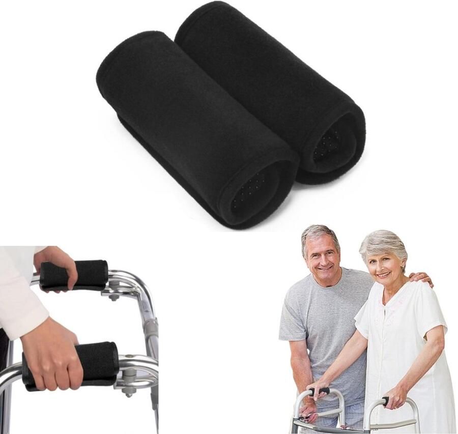 1 paar Handgreepafdekking voor rollator Universele handgreepafdekking voor loophulpmiddel Stokbeschermer Armsteunbeschermer Antislip Zacht Ademend Zwart Geschikt voor rolstoelen krukken rollators