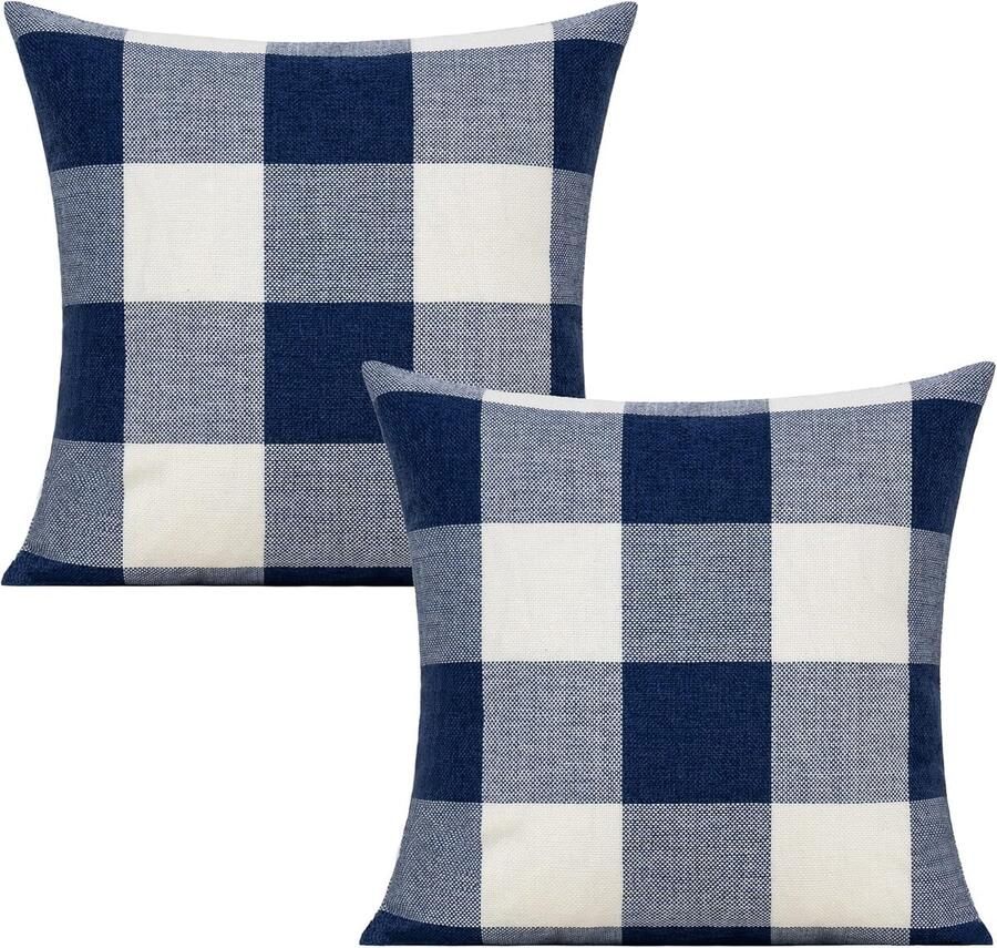 1 paar kussenhoezen sierkussenhoezen bankkussens 18 x 18 inch polyester linnen geruite kussenhoezen geschikt voor tuinmeubelen banken bedden woonaccessoires 45 x 45 cm marineblauw