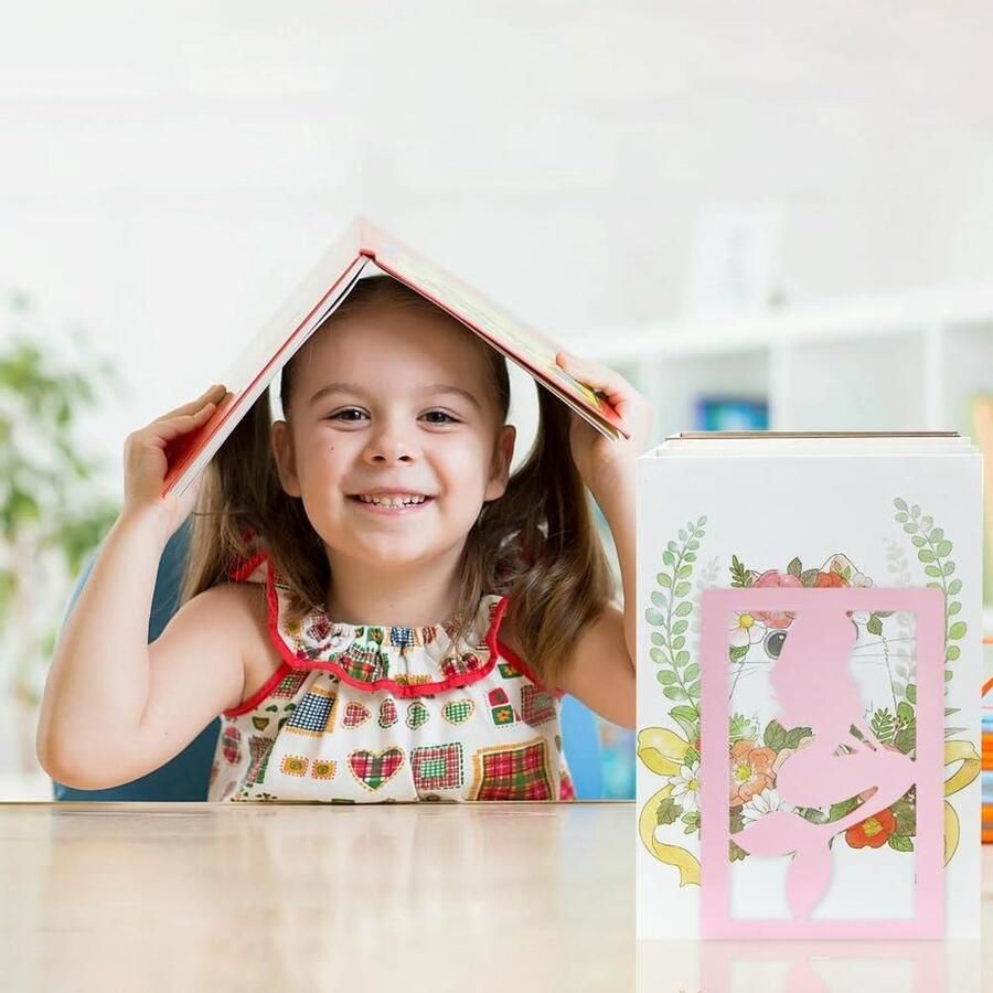 1 Paar Roze Zeemeermin Boekensteunen Creatief Patroon Bureau Organizer voor Meisje Thuis en School Antislip Ijzer Zee Thema Boek Houder Kinderen Moderne Boek Plank Roze Metaal