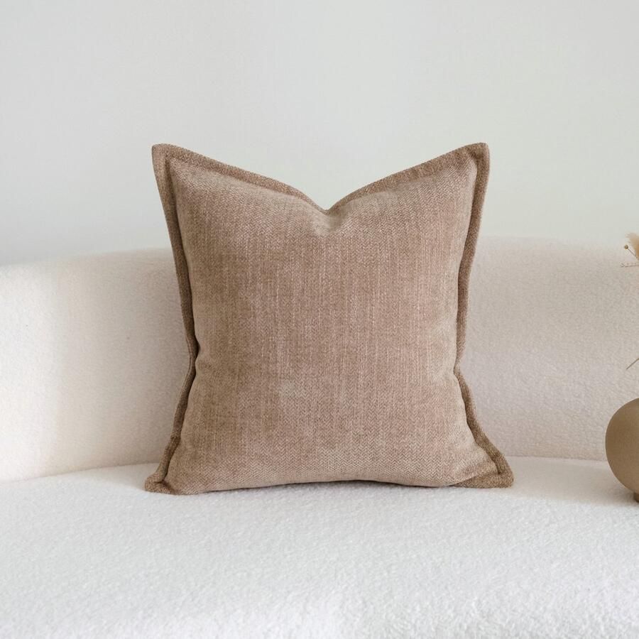 1-pack bruine kussensloop zachte gestreepte kussenhoes kussensloop bankkussen eenvoudig te verwijderen ritsontwerp huisdecoratie geschikt voor bank slaapkamer autodecoratie 45x45cm Bruin gestreept linnen kwastjesstijl - Foto 3