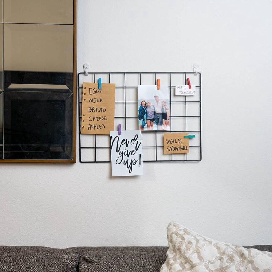 1-Pack Wandrek Memobord Industrieel Fotorek & Memobord Zwart & Magnetisch Fotolijst Voor Studentenkamer Keuken Gang Woonkamer Studeerkamer Badkamer WC
