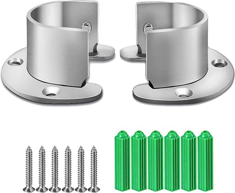 1 Pair 32mm RVS Rond Buizenhouders Kledingrek Stangkop Garderobehaak U-vormig Flensset Tubeshouder U-vormige Flenshouder met Schroeven