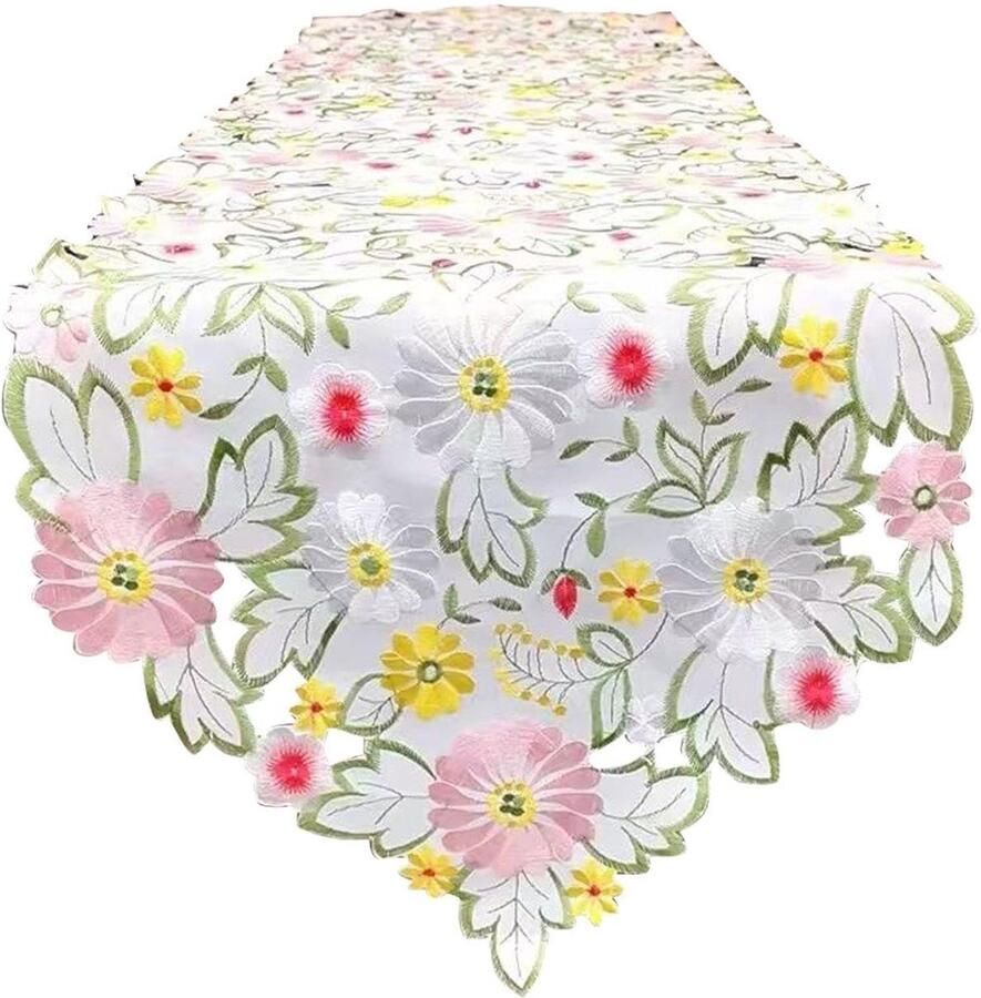 1 Piece Daisy Embroidered Table Flag Elee Flower Table Flag Home Decor Dining Accessories for Dining Table Hollow Embroidered Table Flag