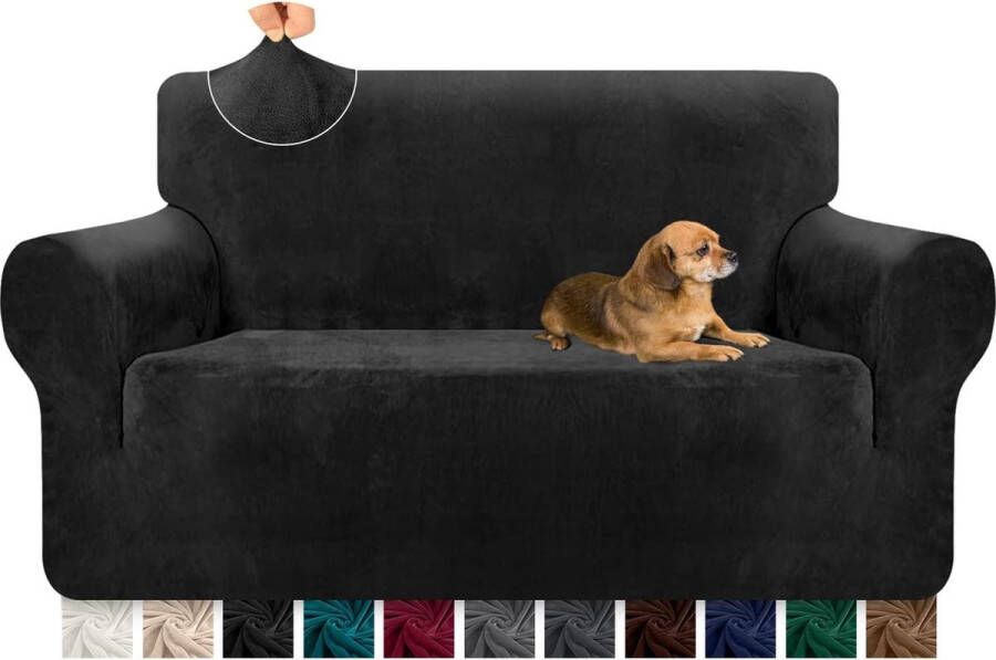 1 Piece Thick Couch Cover Ultra Soft Velvet Sofa Cover High Stretch Non-Slip Sofa Cover Two-seater Couch Cover Furniture Protector for Cat Dog Pet (2 Seater Black)