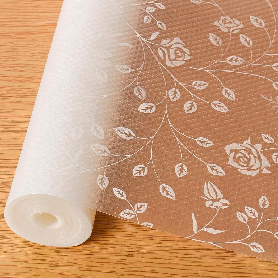 1 Rol Keukenkastplanken 45 cm × 500 cm EVA Waterdicht en antislip Wasbaar Wit rozenpatroon Geschikt voor koelkasten keukens kasten en dressoirs