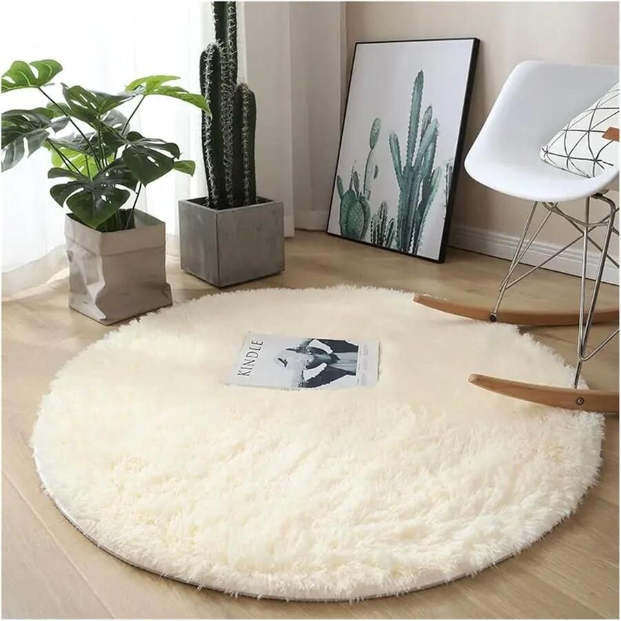 1 Rond Pluche Vloerkleed Diameter 100 cm Antislip Geschikt voor Woonkamer Kinderkamers Zachte Vloerkleden Bedside Designs en Speelkamers Beige