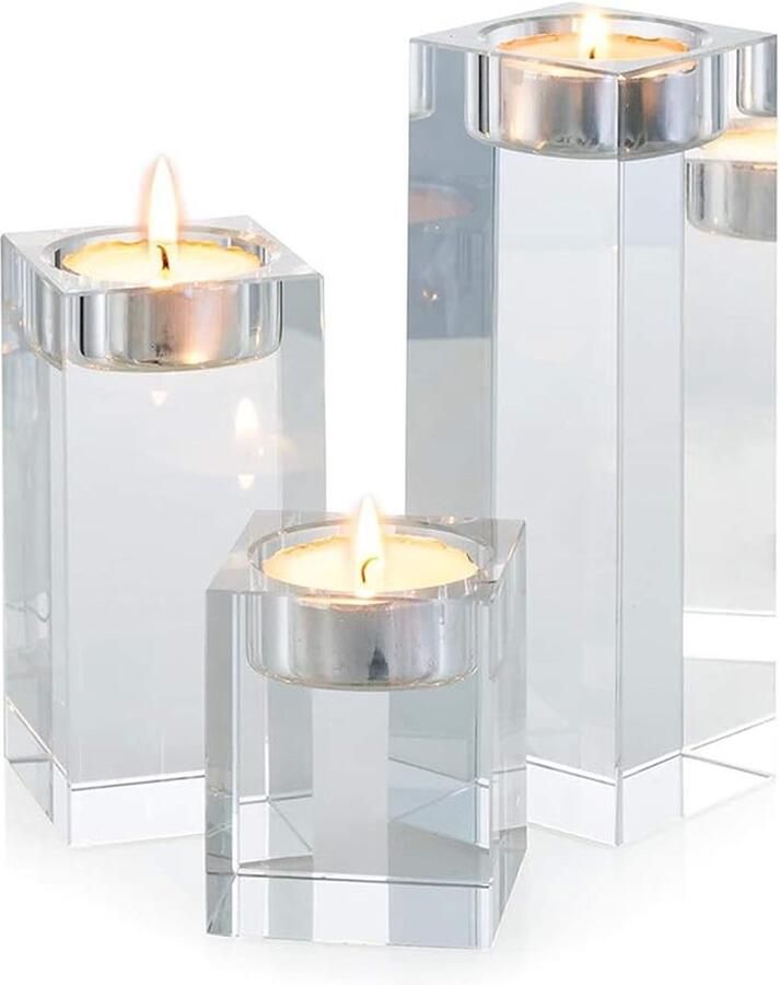 1 set (3 delig) hoogwaardige kristallen glazen kandelaar kristallen kandelaar voor romantisch avondeten creatieve kandelaar bruiloft huisdecoratie eettafel en bar