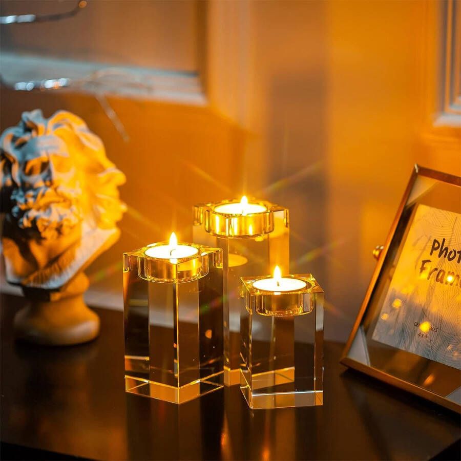1-set (3-delig) hoogwaardige kristallen glazen kandelaar kristallen kandelaar voor romantisch avondeten creatieve kandelaar bruiloft huisdecoratie eettafel en bar
