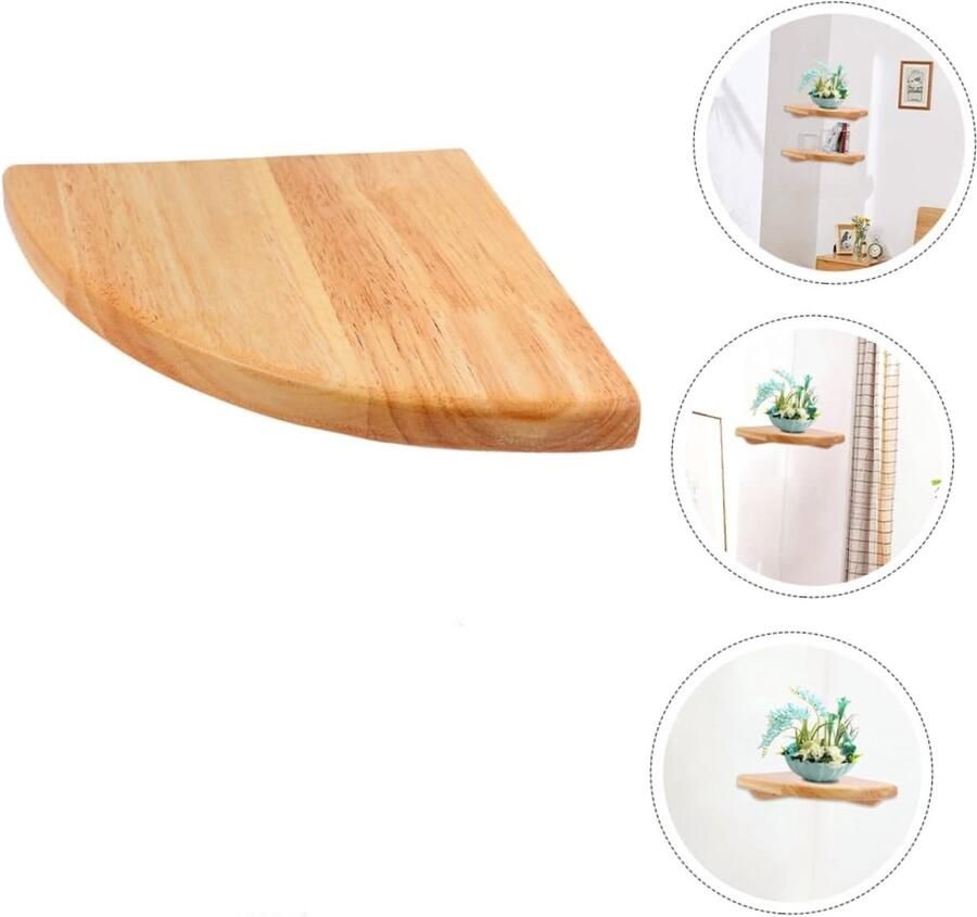 1 stuk Hoekplank Hoekdoucheplank Houten plank，Eikenhouten hoekplank 7 inch zwevende hoekplanken van natuurlijk hout ronde wandplank met display plantenstandaard voor in de hoek voor de badkamer keuken slaapkamer woonkamer zwevende planken - Foto 2
