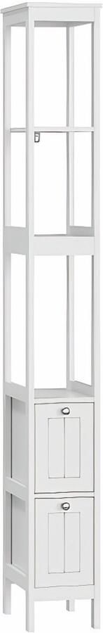 1 smalle badkamerkast wit MDF-opbergkast – bathroom storage cabinet met 2 laden en 3 open planken ideaal als small bathroom storage cabinet voor toilet en wasruimte adventskalender 2025