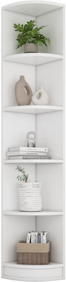 1 Staande witte hoekplank 5 lagen MDF materiaal hoekplank slaapkamer smalle boekenkast wit