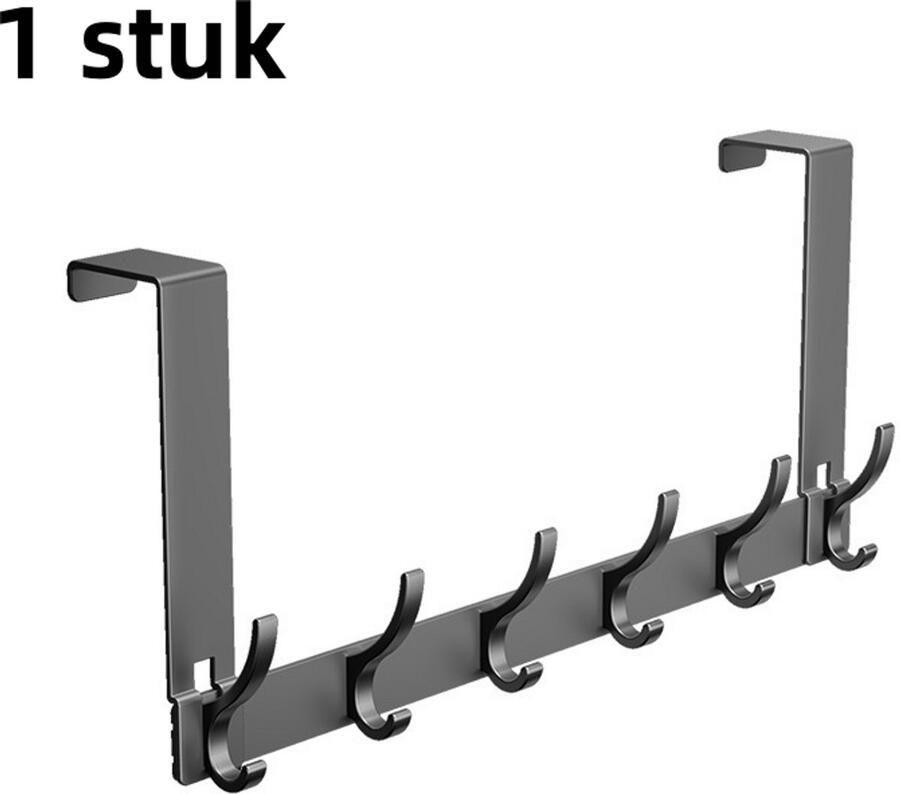 1 stuk Achter-de-deur kapstok Kledinghanger met 6 haken Geschikt voor slaapkamer achter-de-deur naadloze wandgemonteerde opbergrek Spijkervrij Zwart Armlengte 18 cm [Geen montage vereist]