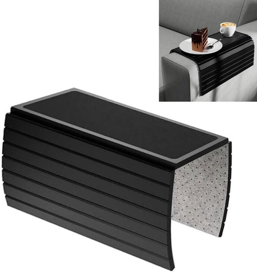 1 Stuk Armleuning Dienblad Bamboe Bank Dienblad Flexibel Dienblad Armleuning Bankarmtafel voor Brede Banken Zwart (43.1 x 34 1 cm )