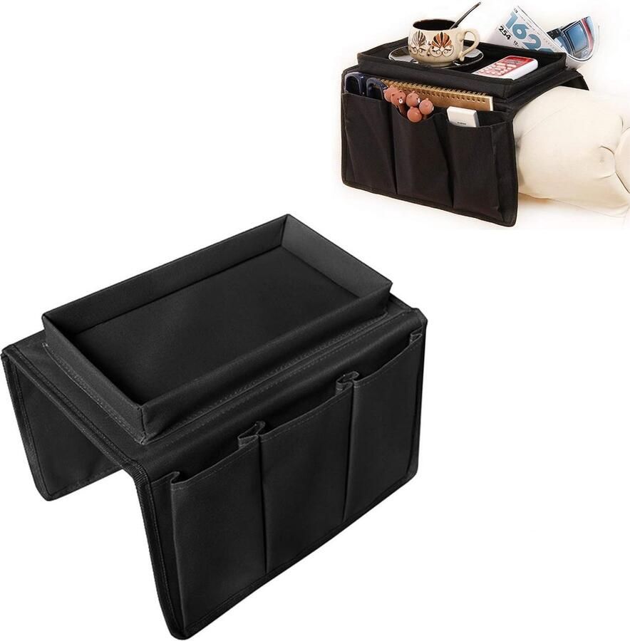 1 stuk Bankstel Organizer Armleuning Dienblad Armleuning organizer voor bank Fauteuil Armsteun Zakt Organisator Hangende opslag voor externe telefoon tijdschriften iPad gamecontroller kopjes zwart