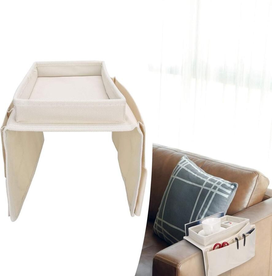 1 stuk Bankstel Organizer Armleuning Dienblad Armleuning organizer voor bank Fauteuil Armsteun Zakt Organisator Hangende opslag voor externe telefoon tijdschriften iPad gamecontroller kopjes wit