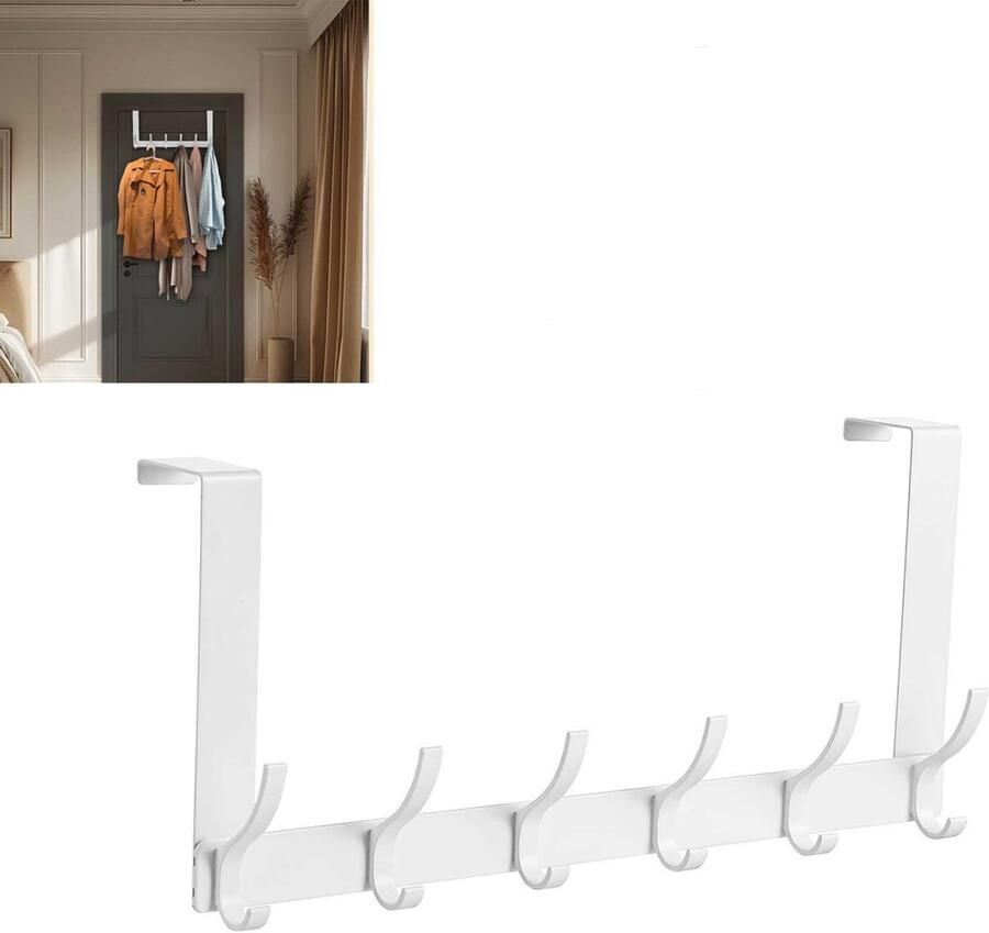 1 stuk Deurkapstok 12 hakende Over de deurhaken Deurhanger kapstok aan de achterkant van de deur handdoekenrek voor de badkamer voor het ophangen van kleding wit
