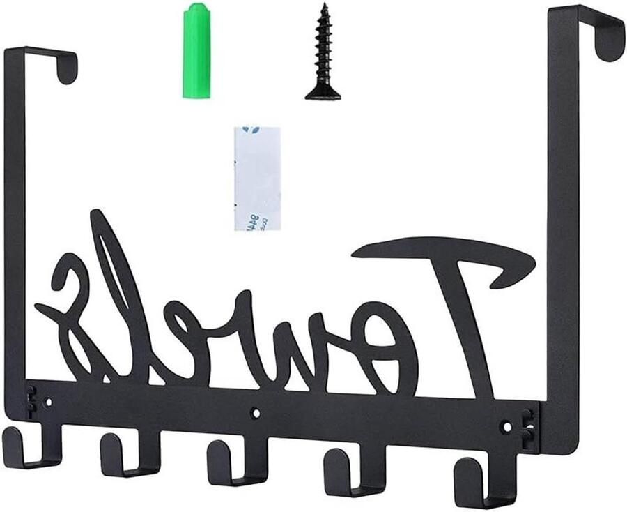 1 Stuk Deurkapstok met 5 Haken Deurhaaklijst van Roestvrij Staal Voor Het Ophangen van Jassen Hoeden Handdoeken Badjassen Zwart